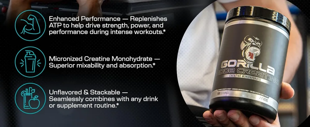 Gorilla Mind Creatine Monohydrate Micronized Powder, Improved Muscle Size, Power Output and Strength, 5 Grams per Serving, 100 Servings 1.1 Pound (Pack of 1) - Gorilla Mode Creatine