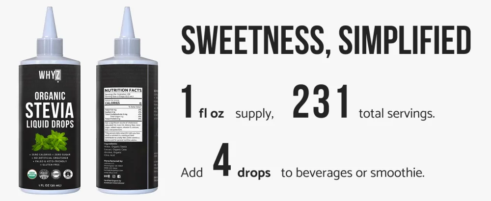 Organic Stevia Liquid Drops Zero Calorie Natural Sweetener for Coffee, Tea & Baking, Pure Stevia Extract, Keto Friendly, 1 fl oz, 228 Servings - pure stevia