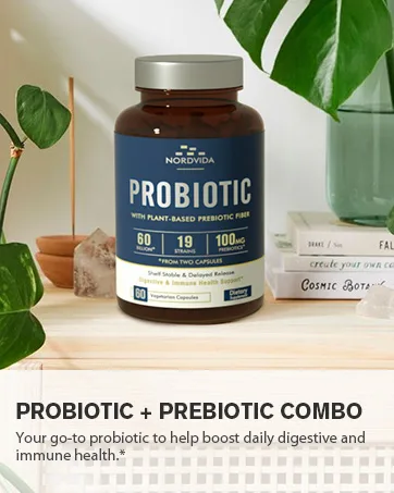 NordVida Potassium Iodide 65 mg Tablets, Emergency Kit, Iodide Pills, Survival Kit, Potassium Iodide (KI) Tablets, Thyroid Support, 60 KI Counts - NordVida Probiotic & Prebiotic Combo is your go-to probiotic for digestive and immune health.*