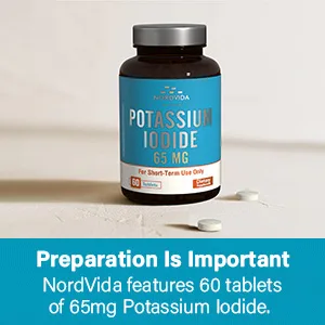 NordVida Potassium Iodide 65 mg Tablets, Emergency Kit, Iodide Pills, Survival Kit, Potassium Iodide (KI) Tablets, Thyroid Support, 60 KI Counts - Take as directed by emergency personnel for short-term, emergency use only.