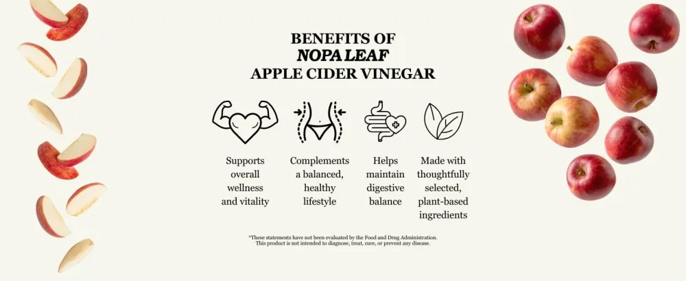 NOPA Leaf Apple Cider Vinegar Capsules 1500 mg per Serving 120 Capsules Dietary Supplement, Non-GMO - Apple