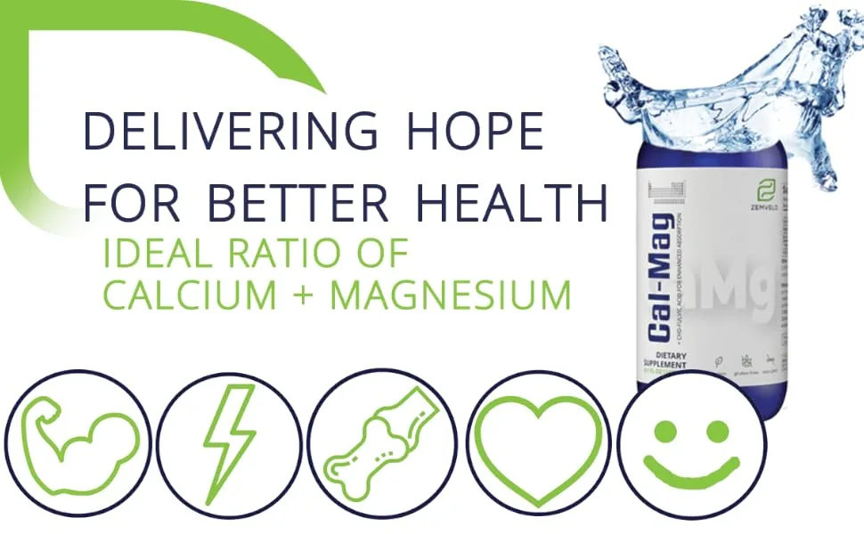 ZEMVELO Liquid Ionic Calcium and Magnesium Supplement with Boron Bone & Muscle Support Restful Sleep & Mood Support 48 Day Supply - Zemvelo Liquid Ionic Cal-Mag Supplement by Mineralife