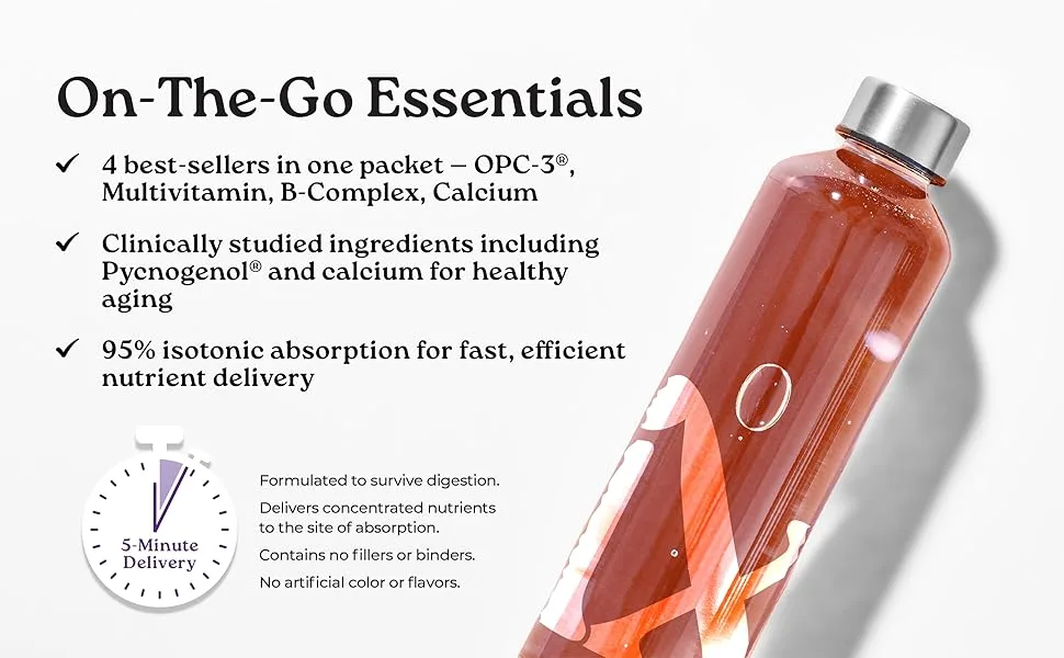 Isotonix Daily Essentials Multivitamin Powder Packets 4-in-1 Formula with Multivitamin, Activated B-Complex, Calcium Plus & OPC-3 with Pycnogenol Isotonic Delivery Gluten Free-30 Packets - Isotonix Daily Essentials Packets
