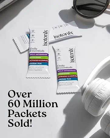 Isotonix Daily Essentials Multivitamin Powder Packets 4-in-1 Formula with Multivitamin, Activated B-Complex, Calcium Plus & OPC-3 with Pycnogenol Isotonic Delivery Gluten Free-30 Packets - Ix Daily Essentials Packets
