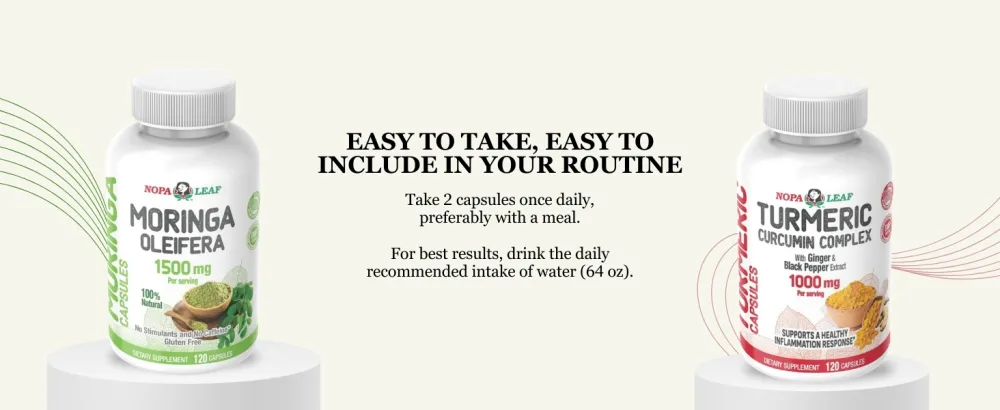 NOPA Leaf Turmeric Curcumin Complex Capsules with Ginger & Black Pepper 1000mg per Serving 120 Capsules Dietary Supplement, Non-GMO, Gluten-Free - NopaLeaf