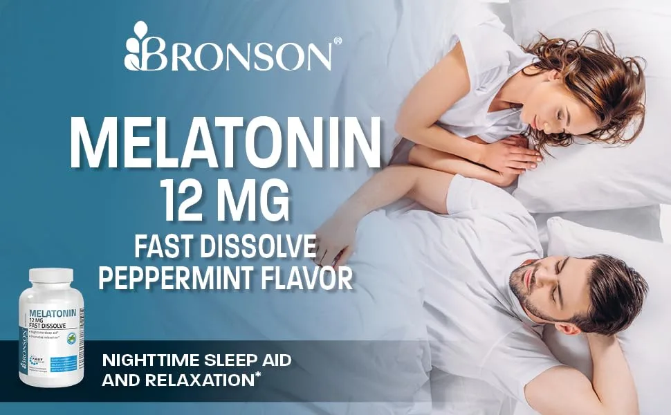 Bronson Melatonin 12mg Fast Dissolve Nighttime Sleep Aid Support & Relaxation Support, 360 Peppermint Vegetarian Lozenges 360 Count (Pack of 1) - melatonin 12mg