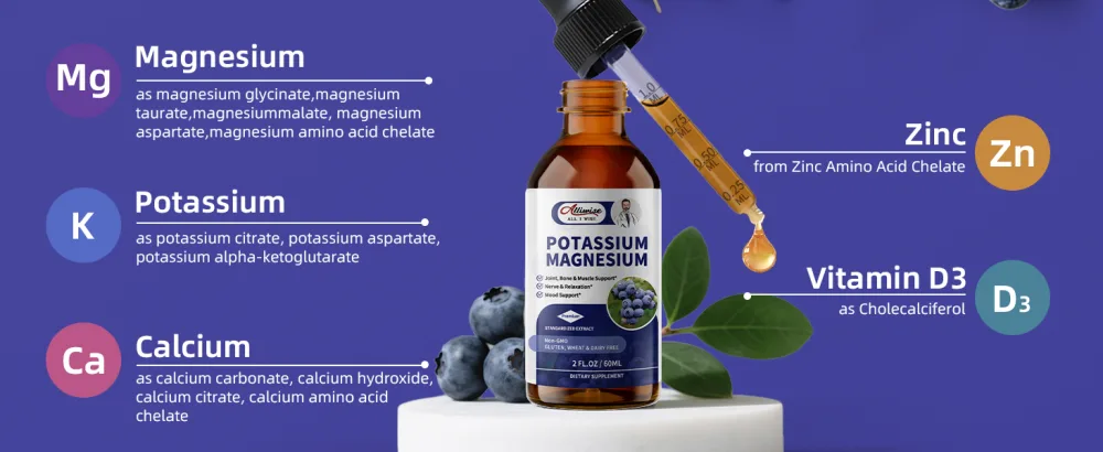 Alliwise 2 Pack Potassium Magnesium Supplement Liquid - High Absorption Calm Magnesium Complex & Potassium Plus Calcium, Vitamin D3, Zinc for Leg Cramps & Bone & Energy & Immune Support - 4 Fl oz - liquid potassium supplements