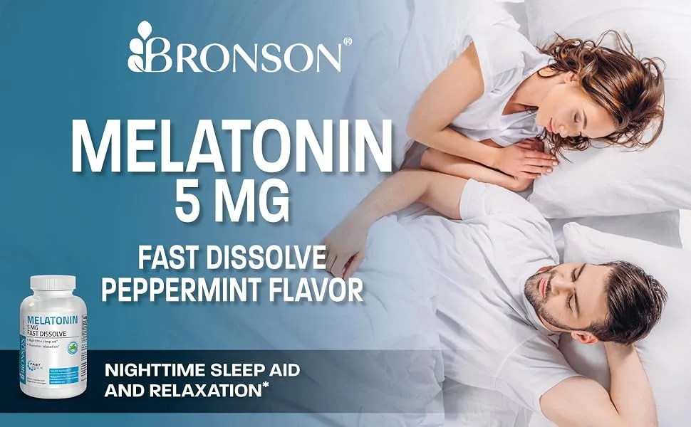 Bronson Melatonin 5mg Fast Dissolve Peppermint Tablets with Vitamin B6 - Promotes Relaxation, 360 Vegetarian Chewable Lozenges - melatonin 5mg