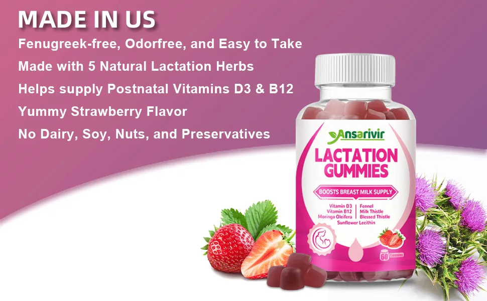 Lactation Supplement Gummies Powered by Moringa, Fennel, Sunflower Lecithin, Milk Thistle, Blessed Thistle, Plus Vitamins D3 & B12 60 Gummies for Breastfeeding Support & Milk Supply Boost - lactation gummies cookies