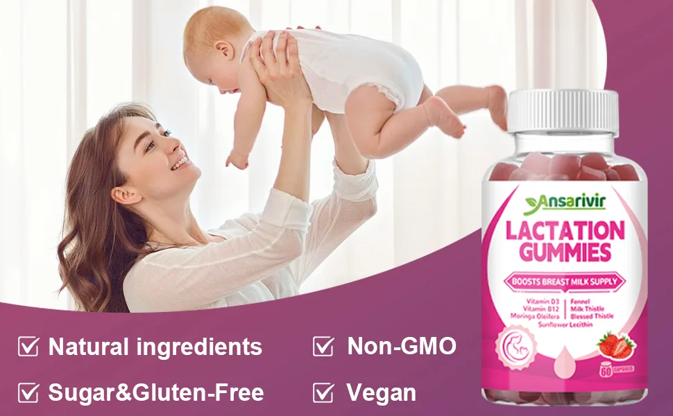 Lactation Supplement Gummies Powered by Moringa, Fennel, Sunflower Lecithin, Milk Thistle, Blessed Thistle, Plus Vitamins D3 & B12 60 Gummies for Breastfeeding Support & Milk Supply Boost - lactation supplement