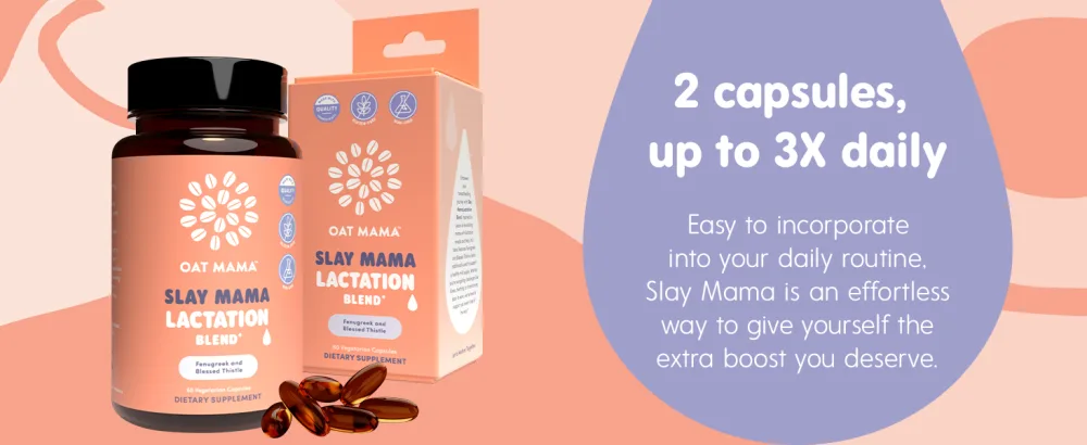 OAT MAMA Organic Lactation Supplement - 'Slay Mama' Blessed Thistle & Fenugreek Capsules - Herbal Lactation Blend, Postpartum Support for Breastfeeding Moms - Oat Mama