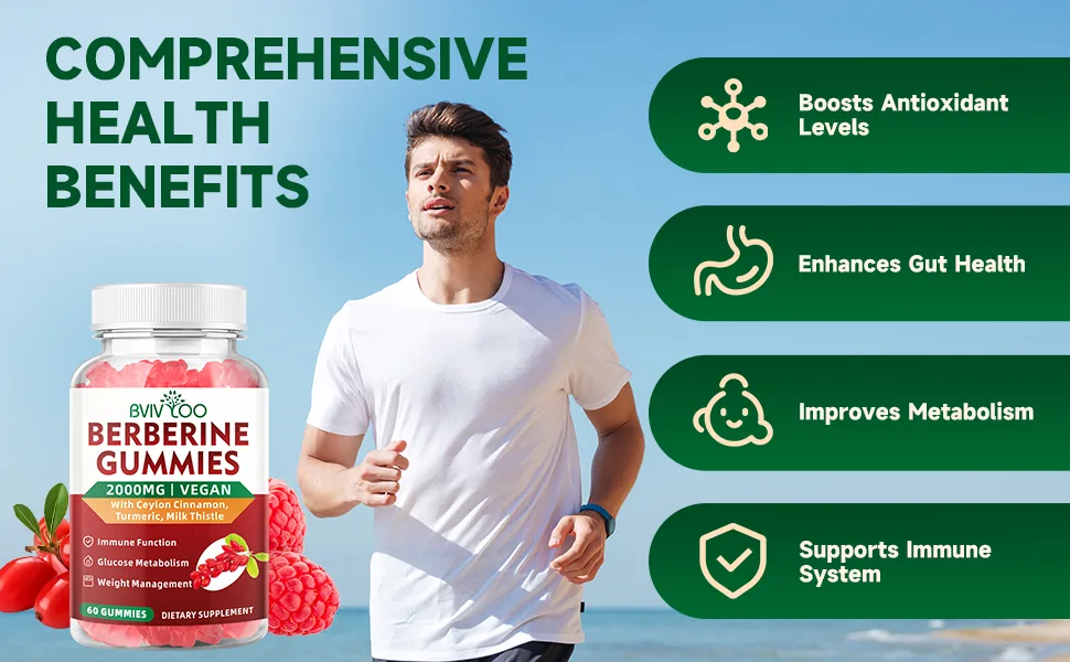 BVIVLOO Premium Berberine Gummies, 2000mg High Potency Berberine HCI Supplement, Plus Ceylon Cinnamon, Milk Thistle for Women & Men, Immune System & Metabolism Support - 60 Gummies - berberine gummies