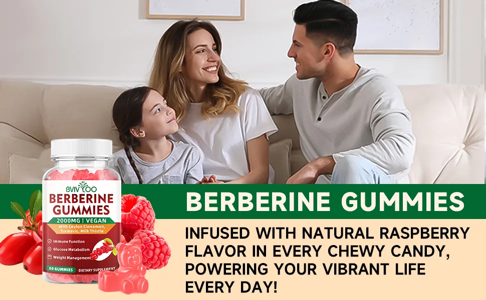 BVIVLOO Premium Berberine Gummies, 2000mg High Potency Berberine HCI Supplement, Plus Ceylon Cinnamon, Milk Thistle for Women & Men, Immune System & Metabolism Support - 60 Gummies - berberine gummies