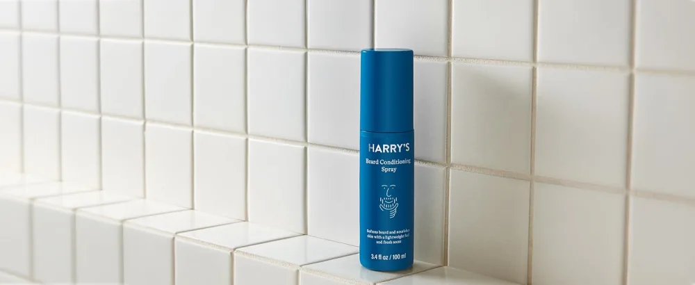 Harry's Beard and Face Wash with Willow Bark Extract, Non-drying Formula, 5.1 FL Oz - Harrys Beard Conditioning Spray on white tile, beard care, mens grooming, Harrys razors