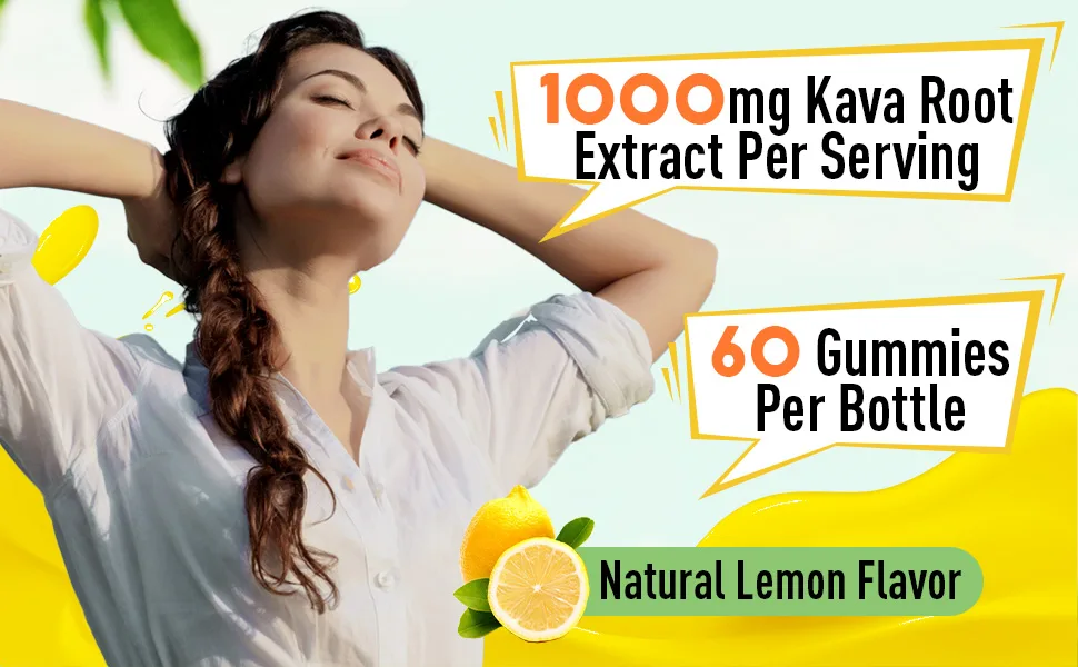 GREABBY Kava Kava Gummies 1000mg Per Serving, Sleep Support, Natural Lemon Flavor, 60 Vegan Gummies, Stress Relief & Relaxation Supplement - kava gummies - lemon flavor
