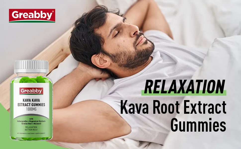 GREABBY Kava Kava Gummies 1000mg Per Serving, Sleep Support, Natural Lemon Flavor, 60 Vegan Gummies, Stress Relief & Relaxation Supplement - kava root extract gummies
