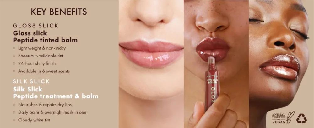 Absolute New York Gloss Slick Peptide Tinted Balm, Weightless and Non-Sticky, Soft Hydrated and Plump Lips (MLPT01 Peppermint Spritz) - Absolute New York