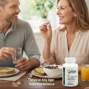 Dr's Nature & Nutrition Probiotic 60 Billion CFU Several Clinically Studied Strains Digestive & Immune Support 60 Veggie Capsules - Healthy couple enjoying breakfast with N&amp;amp;N Probiotics for total gut balance and immune strength.