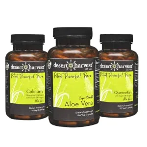Desert Harvest Bladder Support Bundle - Super Strength Aloe Vera Capsules, Calcium and Vitamin D3, Quercetin, IC Support - Desert Harvest Aloe Vera, Calcium, and Quercetin Bundle