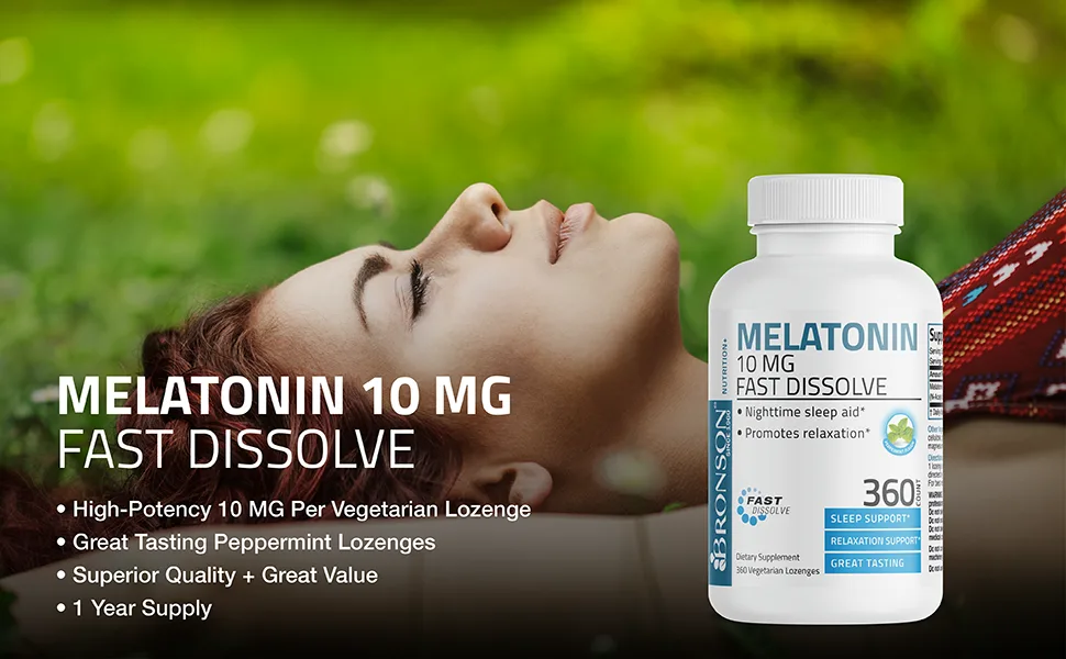 Bronson Melatonin 10 MG Fast Dissolve Peppermint Tablets, Promotes Relaxation, 360 Chewable Vegetarian Lozenges - melatonin