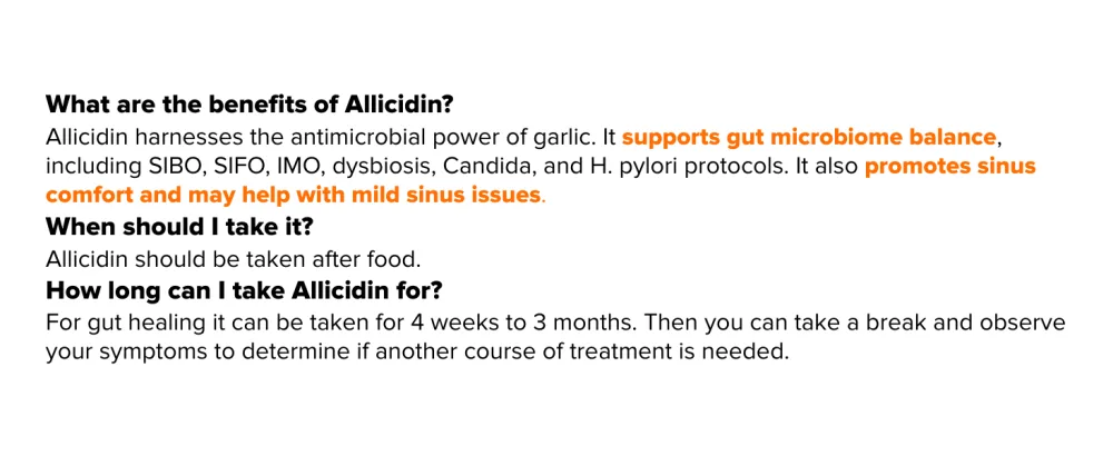 Allicidin by Dr. Rajsree | Garlic Sulfides + Ajoene | Gut Microbiome and Sinus Support | 60 Softgels - Allicidin