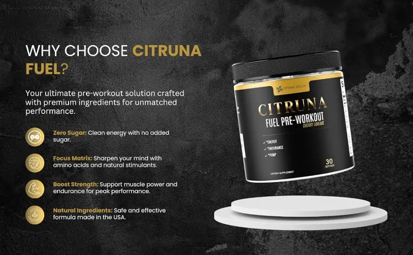 Citruna Fuel Pre Workout Mix and Energy Supplement, Zero Sugar Drink with B-Complex Vitamins to Boost Strength, Sharpen Focus, and Increase Endurance - 30 Servings, Cherry Limeade Flavor - Citruna Fuel
