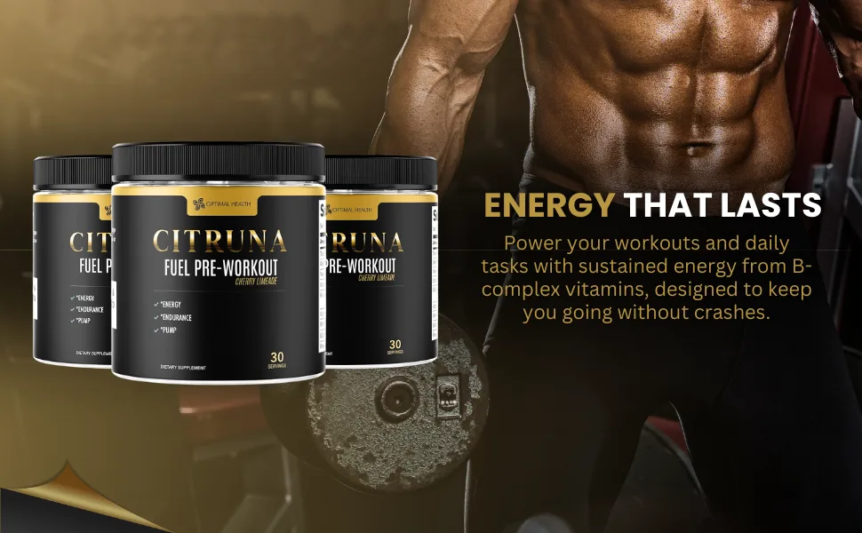 Citruna Fuel Pre Workout Mix and Energy Supplement, Zero Sugar Drink with B-Complex Vitamins to Boost Strength, Sharpen Focus, and Increase Endurance - 30 Servings, Cherry Limeade Flavor - Pre Workout Powder