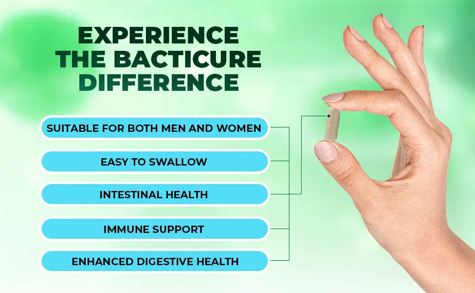 Bacticure Probiotic 60 Capsules | High CFU Probiotics for Women & Men | Digestive Support with Prebiotics & Digestive Enzymes | Daily Gut Microbiome Balance, Regularity & Immune Support 1 - product information 11