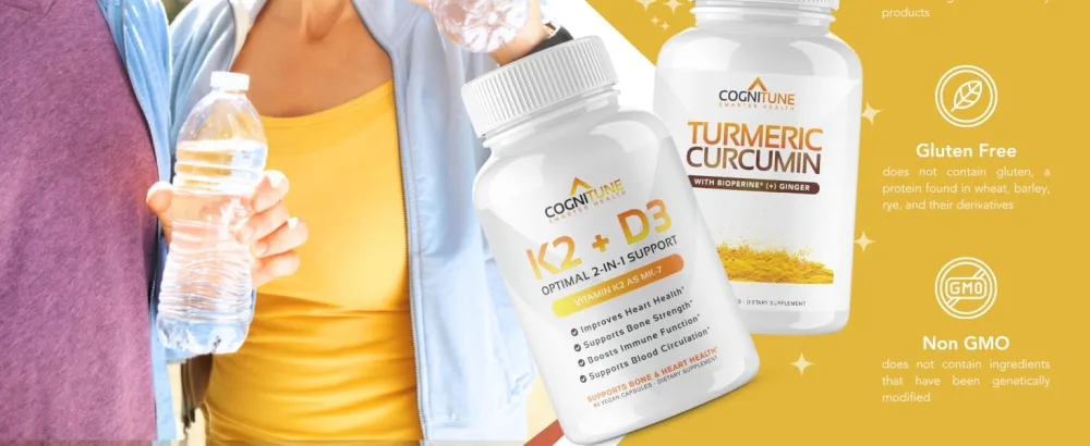 CogniTune Immune & Cardiovascular Support Bundle - Vitamin D3 5000IU + Vitamin K2 with Turmeric Curcumin & Ginger - Bundle Immunity and Heart Health