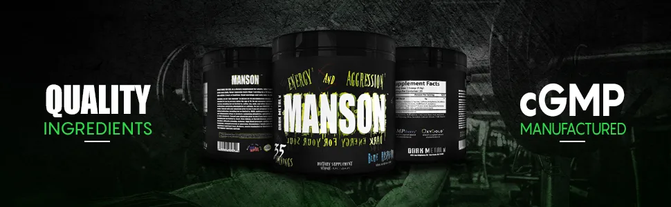 Dark Metal Manson, Blue Raspberry, 0.75 Pound Blue Raspberry 12 Ounce (Pack of 1) - manson pre workout energy beta alanine pumps vascularity caffeine
