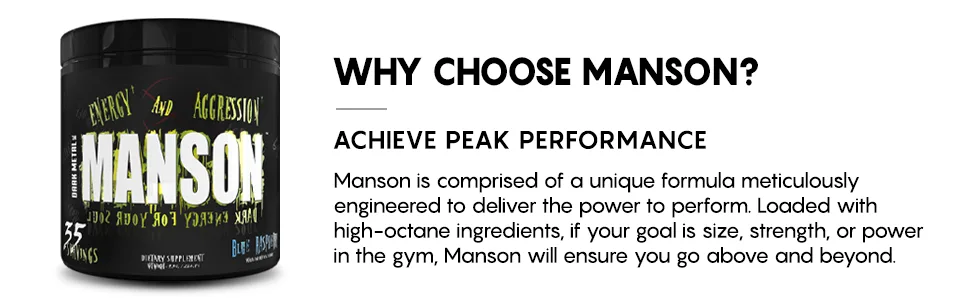 Dark Metal Manson, Blue Raspberry, 0.75 Pound Blue Raspberry 12 Ounce (Pack of 1) - manson pre workout energy beta alanine pumps vascularity caffeine