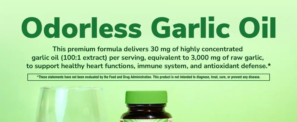 Odorless Garlic, Extra Strength 100:1 Extract, Non-GMO, No Gluten, Heart & Immunity, Antioxidant Defense, 180 Softgels 180 Count (Pack of 1) - highly concentrated garlic oil, equivalent to 3,000 mg of raw garlic