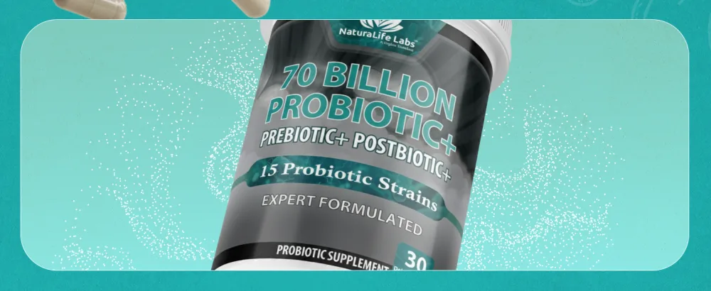 NaturaLife Labs Probiotics 70 Billion CFU 15 Strains with Organic Prebiotic & Postbiotic 3-in-1 Formula 30 Vegan Capsules (2 Pack) - Probiotic