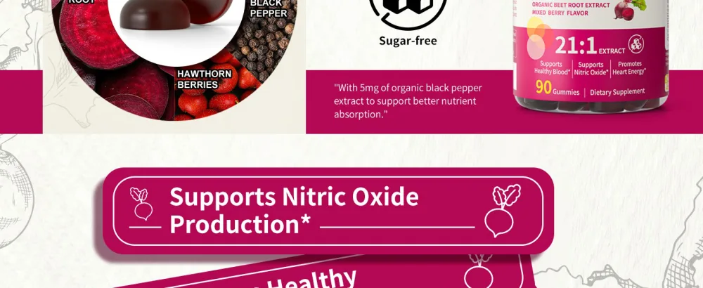 NUISM Organic Beet Root Gummies, Mixed Berry Flavor Supplements,Natural Extract, 21:1 Concentrate, Sugar Free Chews, Energy, Vitality & Performance Support, Beetroot Gummies - BEETROOT