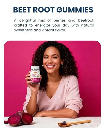 NUISM Organic Beet Root Gummies, Mixed Berry Flavor Supplements,Natural Extract, 21:1 Concentrate, Sugar Free Chews, Energy, Vitality & Performance Support, Beetroot Gummies - beetroot