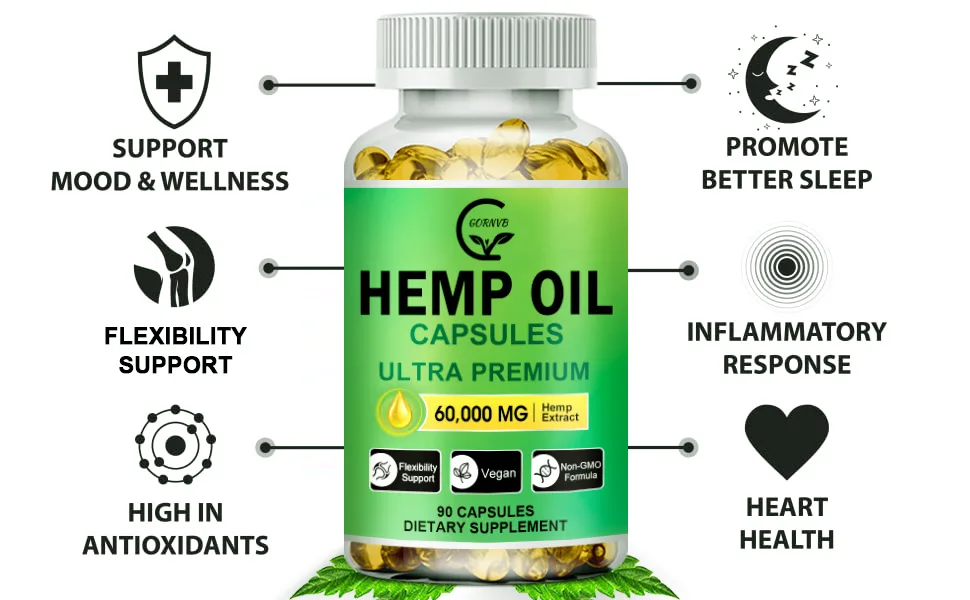 (2-Pack) High Potency Hemp Oil Capsules - 180 Veggie Softgels - 60,000 Maximum Strength, Immune System Support, Focus Calm, Relaxation, Mood, Pure Extract, Organic, Vegan, Non-GMO - product information 16