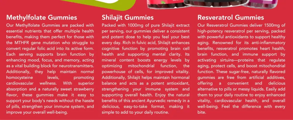 CogniTune Gummy Wellness Bundle - Resveratrol, Shilajit, and Methylfolate Gummies - Gummy Wellness Bundle