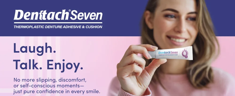 Denttach Seven Denture Adhesive, Thermoplastic Denture Adhesive Up to 7 Days, Extra Strong Waterproof, Secure Denture Grip & Cushion, Refit, Reliner for Upper & Lower Dentures, Comfortable, Zinc Free 1 - Denttach Denture Adhesive
