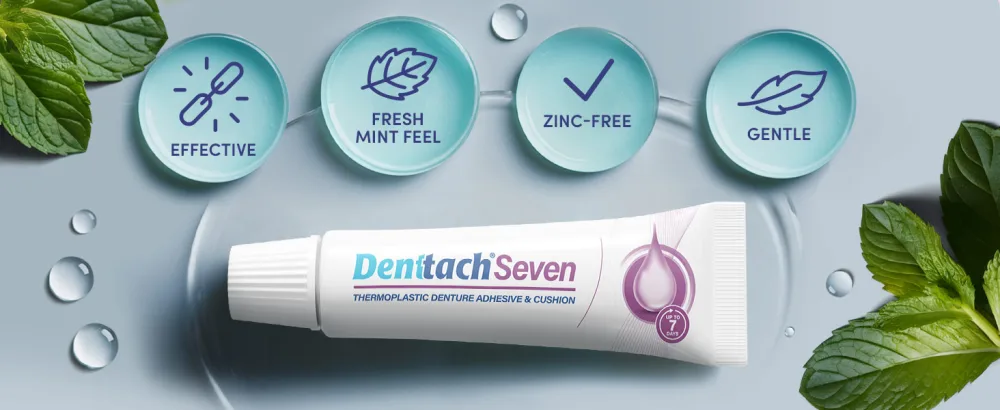 Denttach Seven Denture Adhesive, Thermoplastic Denture Adhesive Up to 7 Days, Extra Strong Waterproof, Secure Denture Grip & Cushion, Refit, Reliner for Upper & Lower Dentures, Comfortable, Zinc Free 1 - denttach seven