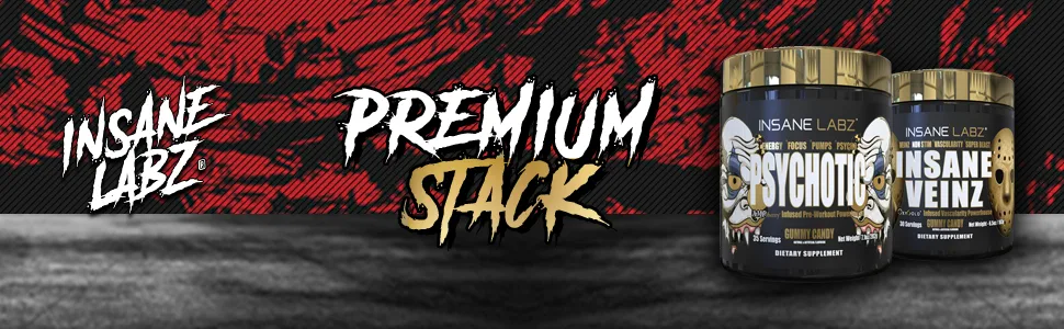 Insane Labz Psychotic Gold and Insane Veinz Gold Pre Workout Nitric Oxide Booster Stack, Increase Muscle Mass, Vascularity, Strength, Energy, Focus, Fruit Punch - Premium Stack