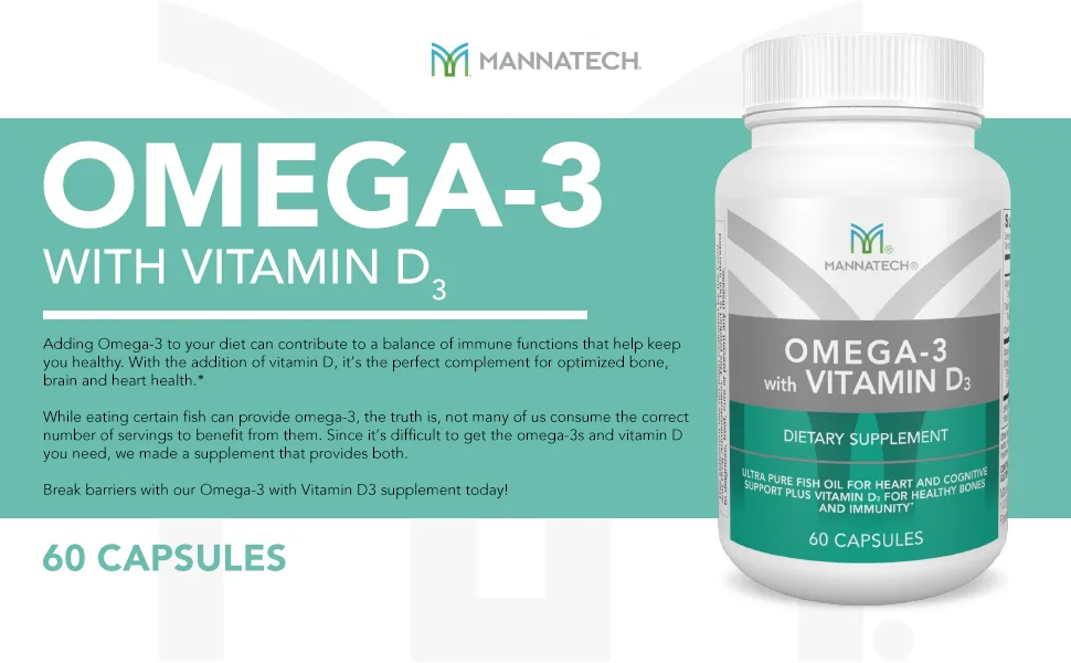 Mannatech Omega-3 with Vitamin D3 for Bone, Heart Health and Cognitive Support, Made of Pure Fish Oil - Module 2