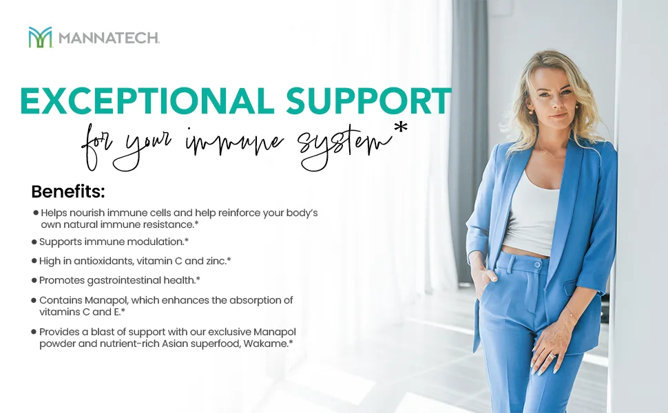 Mannatech Advanced Immune Support Supplement - 150% More Vitamin C, Increased Manapol, Zinc & Glyconutrients for Immunity in MannaBOOM, 10 Slimsticks - benefits