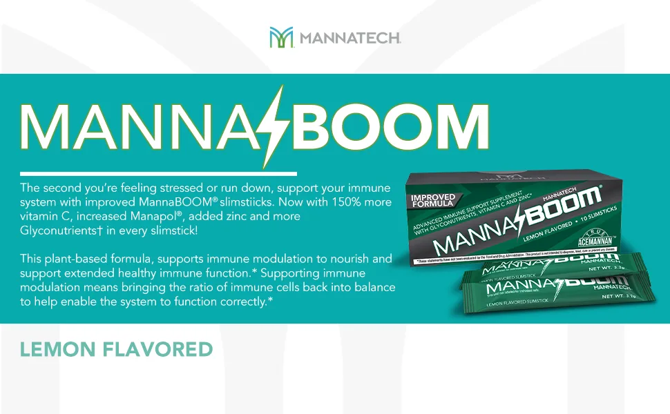 Mannatech Advanced Immune Support Supplement - 150% More Vitamin C, Increased Manapol, Zinc & Glyconutrients for Immunity in MannaBOOM, 10 Slimsticks - description