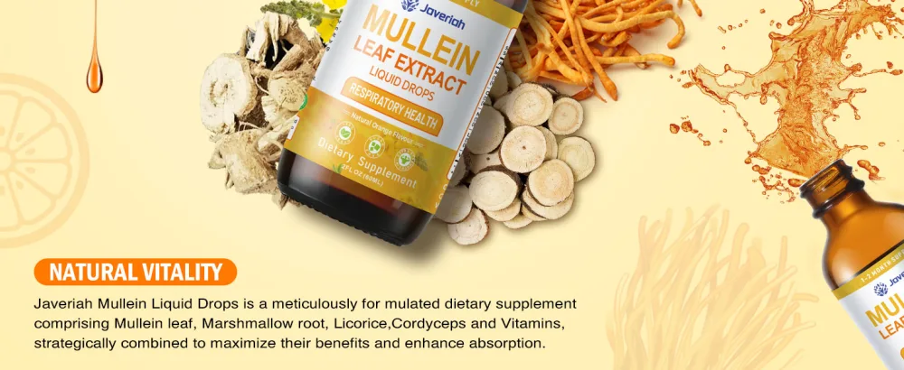 Javeriah Mullein Drops for Lungs Cleanse - Cordyceps, Marshmallow Root & Licorice Root Extract, Respiratory Herbal Supplement with Mullein Leaf Extract for Immune Support & Bronchial Cleanse, 2 Fl Oz - mullein drops