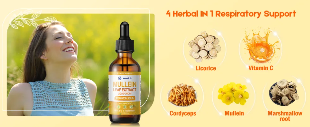 Javeriah Mullein Drops for Lungs Cleanse - Cordyceps, Marshmallow Root & Licorice Root Extract, Respiratory Herbal Supplement with Mullein Leaf Extract for Immune Support & Bronchial Cleanse, 2 Fl Oz - mullein liquid drops