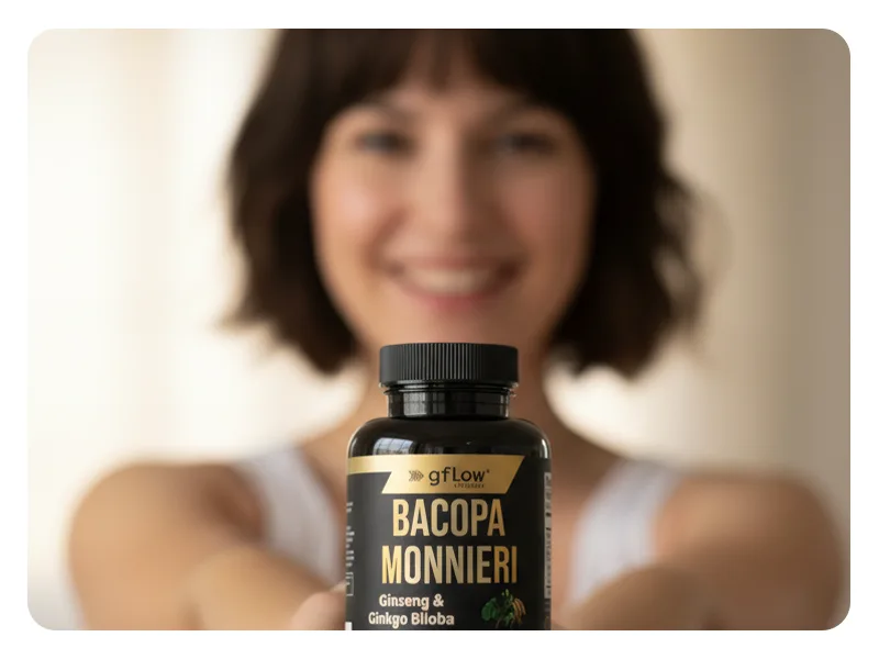 gflow vitamins Bacopa Monnieri Supplement with Ginseng and Ginkgo Biloba | Made in The USA | 60 Capsules, 30 Servings - asian ginseng ginseng essence water panax ginseng extract ginko ginkgo biloba bacopa monniere