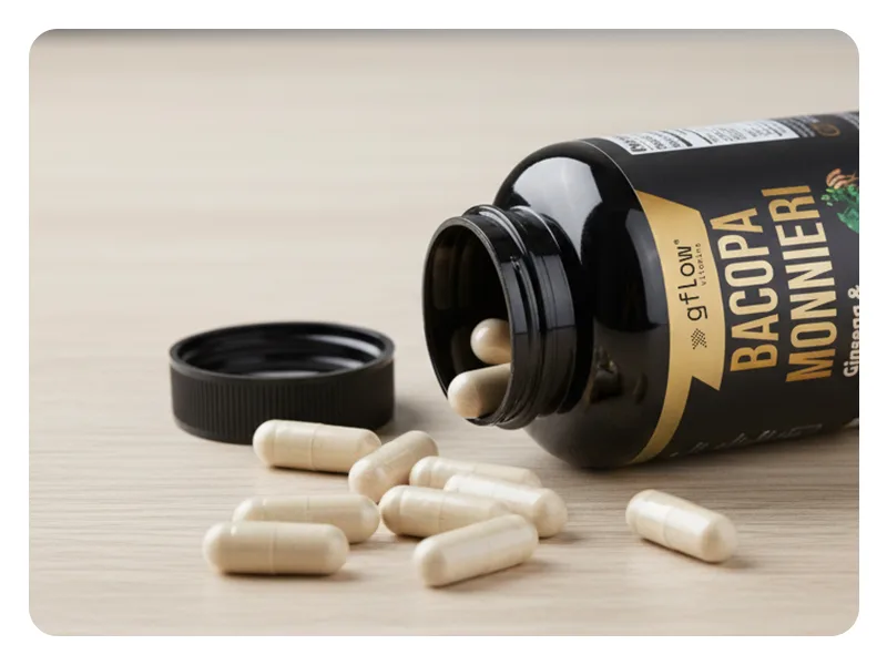 gflow vitamins Bacopa Monnieri Supplement with Ginseng and Ginkgo Biloba | Made in The USA | 60 Capsules, 30 Servings - ginko biloba and ginseng extract bacopa rose siberian ginseng memory nootropic ginseng rojo coreano