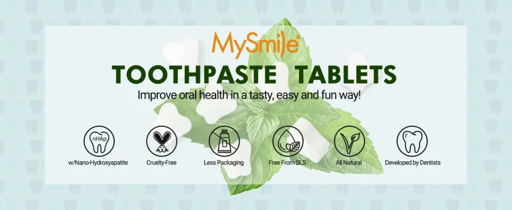 MySmile Toothpaste Tablets, Travel Friendly Mouthwash Tablets, Fluoride Free Toothpaste Tablets - Nano hydroxyapatite, Reduce Sensitivity, Natural Whitening, Remineralize Teeth, Fresh Breath. 45Tabs - Toothpaste Tabs 1