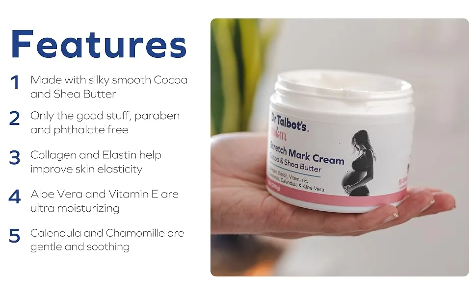Dr. Talbot's Mom Stretch Mark Cream - Made With Cocoa and Shea Butter - Postpartum Care for Moms - 8 oz - Prenatal, Stretch Mark Cream, stretch mark treatment, prenatal care, postnatal care, stretch mark