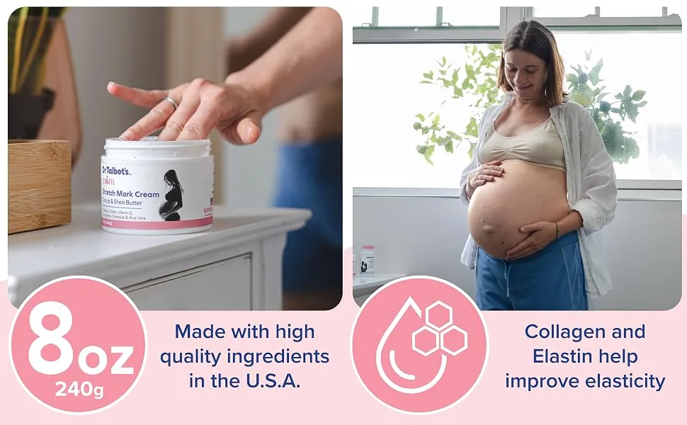 Dr. Talbot's Mom Stretch Mark Cream - Made With Cocoa and Shea Butter - Postpartum Care for Moms - 8 oz - Prenatal, Stretch Mark Cream, stretch mark treatment, prenatal care, postnatal care, stretch mark